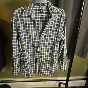 GAP Classic Blue and White Plaid Men's Casual Shirt - Medium